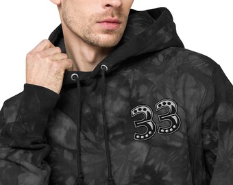 Billy Strings 33 Tie-Dye Champion Hoodie - Arte de tatuagem bordada BMFS