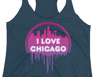 I Love Chicago, Chicago Women's, Chicago Tank Top, Chicago Gift, Retro Chicago Shirt, Chicago Skyline, Chicago Rainbow Tank. Chicago T-shirt