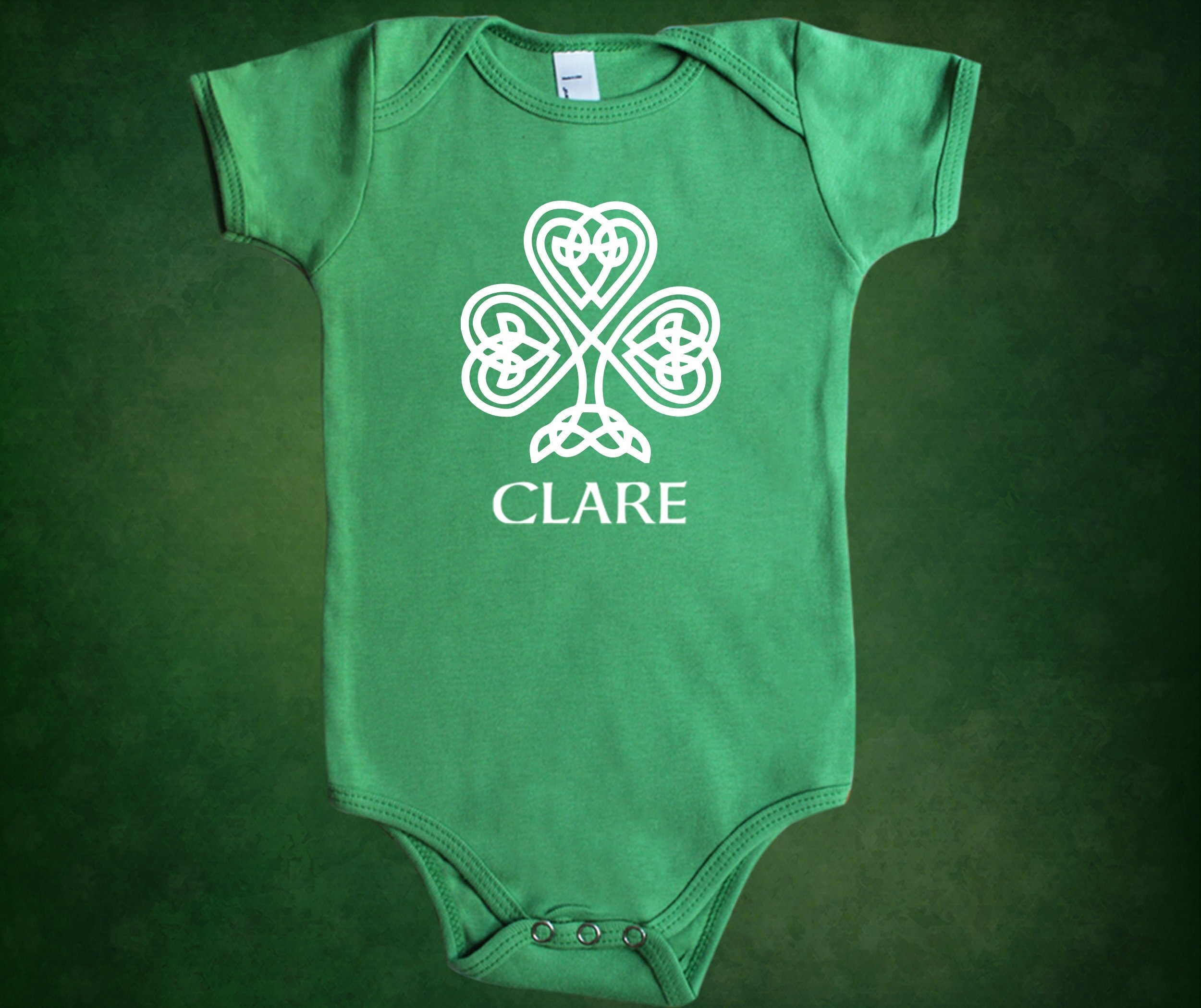 Body Bébé Irlandais 100% Coton - Imprimé Trèfle Et Motifs Celtiques - Manches Courtes - Neuf Sans étiquettes