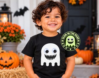 Glow in the Dark Ghost Shirt with Googly Eyes, Kids Halloween T-Shirt, Toddler Ghost Tee