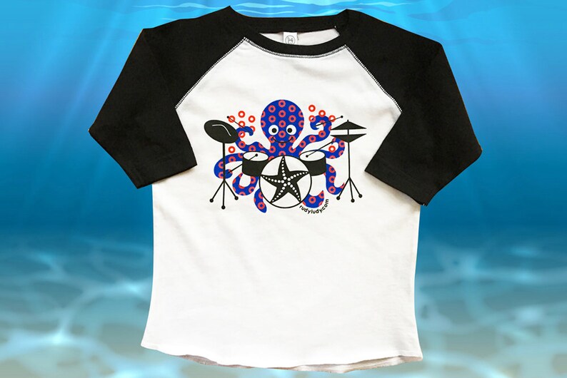 Phish Shirt, Octopus Drummer, Phish Kids, Fishman Print, Jon Fishman, Phish T-Shirt, Baseball Shirt, Octopus, Drummer, Fishman, Phish image 2