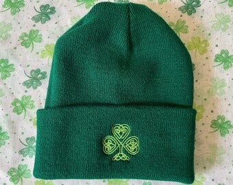 Celtic Cross Beanie, Irish Beanie, Irish Cross beanie, Celtic Beanie, Irish Hat, Celtic Cross Hat, Cuffed Beanie, Irish Shamrock Beanie
