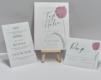 Digital Watercolor Pink Tulip Wedding Invitation