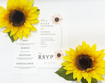 Digital Watercolor Sunflower Wedding Invitation Suite - 2 Styles