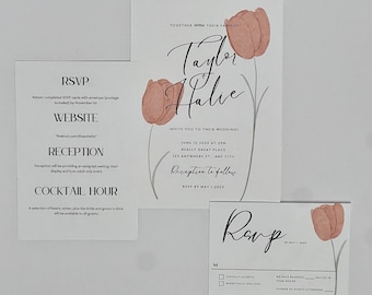Digital Watercolor Orange Tulip Wedding Invitations