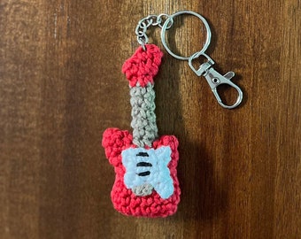 Crochet guitar keychain, red electric guitar keychain, guitar keyring, gifts, birthday gifts