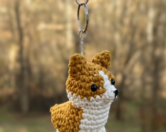 crochet dog keychain, corgi keychain, corgi ornament