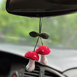 crochet mushroom car charm, car accessory