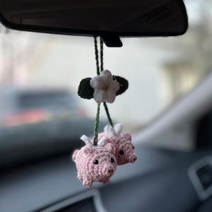 Pigs with wings car charm, car accessories, crochet pigs