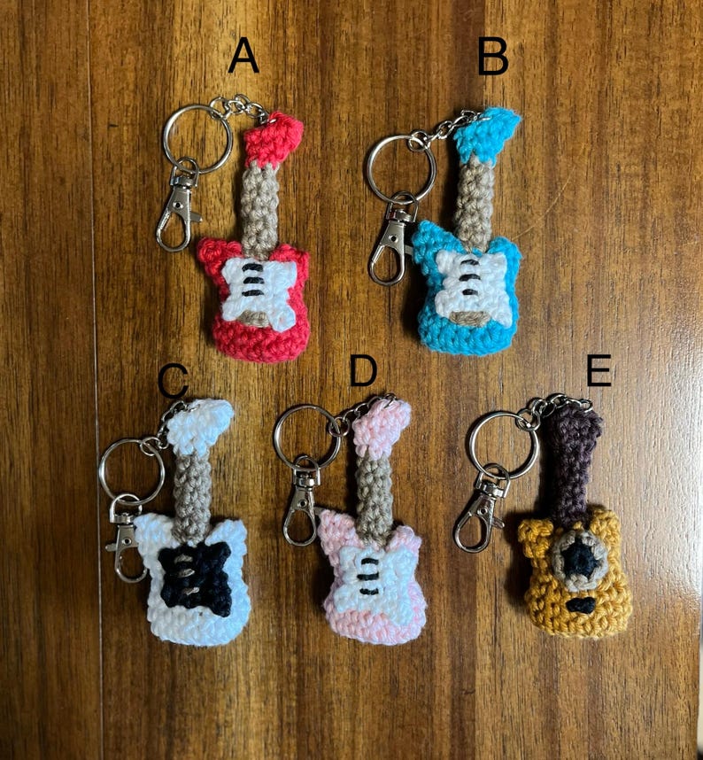 Crochet Guitar Keychain, Electric Guitar Keychain, Acoustic Guitar ...