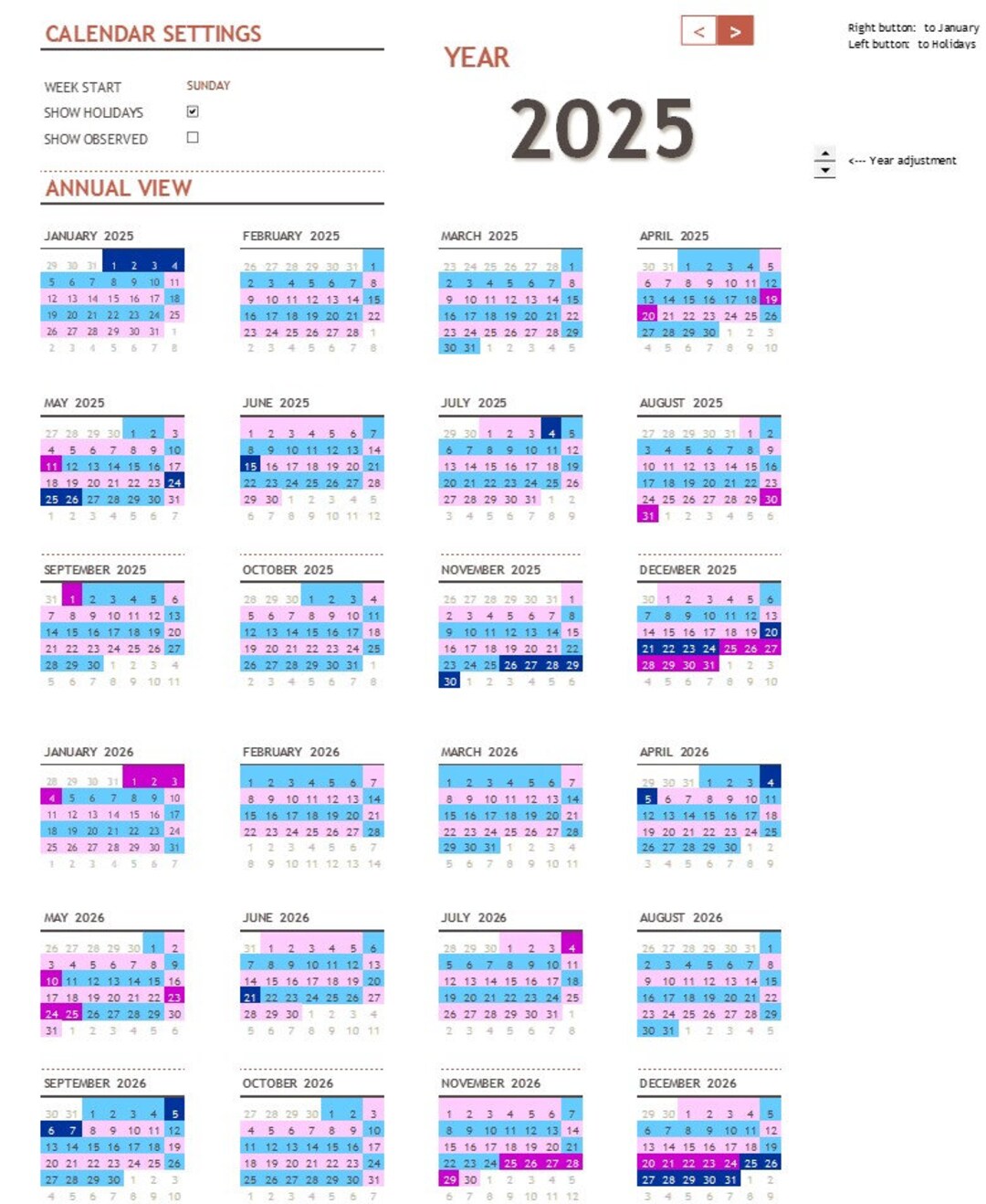 2year Automatic Custody Schedule Template for Month and Year Printable