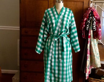 Big Cotton Robe in kelly green gingham