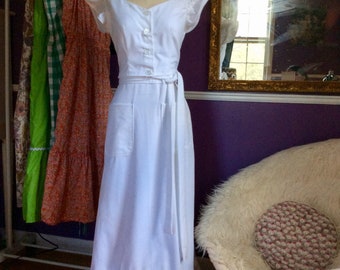 Handmade white denim cotton floor length wrap skirt with ruffle made to order