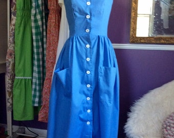 French blue button up the front sundress made to order for spring