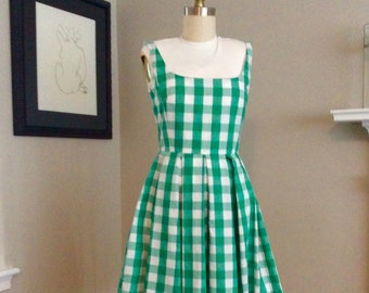 The Natalie Dress in Kelly green gingham pima cotton made to order