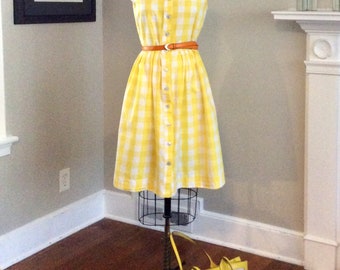 Sabrina Shirt Dress in big yellow gingham cotton