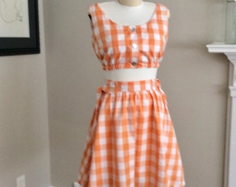 Lila Orange Gingham Skirt Set