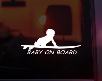 Baby On Board Surfing Car Decal - Beach Family Vinyl Sticker