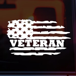 New - Distressed American Flag Veteran Decal – Patriotic Military Vinyl Sticker for Car Windows, Toolboxes, Laptops Veteran Gift