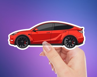 Red Tesla Model Y Vinyl Sticker – EV Enthusiast Decal