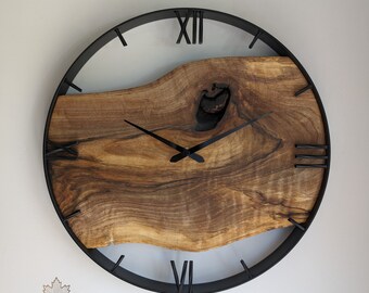 Orologio in legno fatto a mano, orologio da parete industriale loft in legno, orologio rustico, regalo, decorazione d'interni naturale, 40 cm