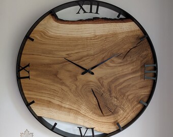Handmade Wooden Clock, Loft Industrial Wooden Clock, Rustic Wall Clock, Housewarming Present, Natural Home Decor, 16" 40cm