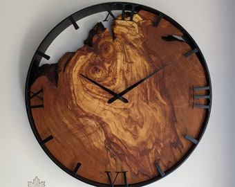 Orologio in legno fatto a mano, orologio da parete industriale loft in legno, orologio rustico, regalo, decorazione d'interni naturale, 40 cm