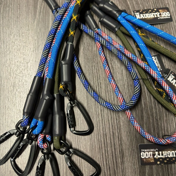 Hand Made Climbing Rope Dog Leash with carabiner ( 5 Foot ) - Heavy -Duty & Durable - Hand made in U.S.A.