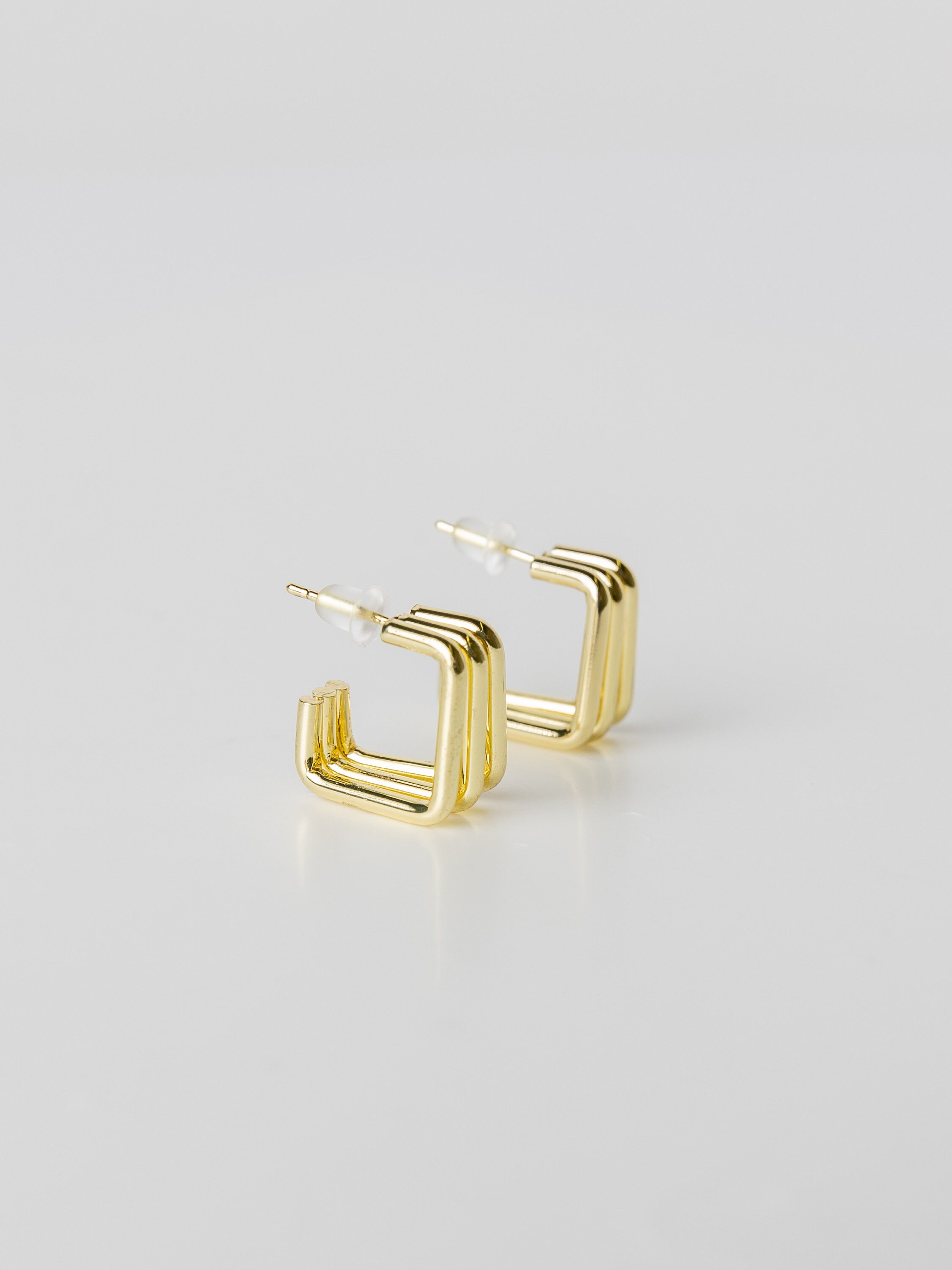 Gold Triple Square Hoop Earring | Dainty, Minimalistic
