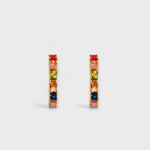 Rainbow Gemstone Hoop Earrings: Gold LGBTQ Pride Jewelry