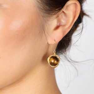 Tiger Eye Gemstone Dangle Earrings | Minimalistic Chic | Unique | Vintage | Dainty