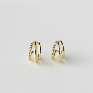 Gold Triple Hoop Huggie Earring | Dainty, Minimalistic | Best Gift for Her