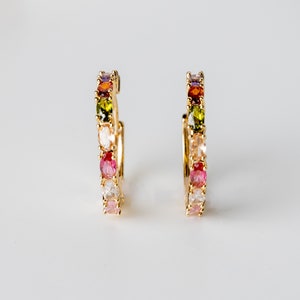 Rainbow Gemstone Hoop Earrings: Gold LGBTQ Earrings