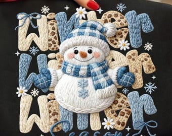 Faux Yarn Winter Season Png, Leopard Christmas Png, Winter Christmas Png, Chunky Knit Cute Snowman Png, Preppy Christmas Tree Png
