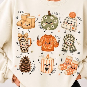 Happy Doodle Fall Basics PNG, Cute Smiling Characters Pumpkins Sublimation, Funny Fall Sweater, Tumbler Pumpkin PNG, Trendy Thanksgiving Png