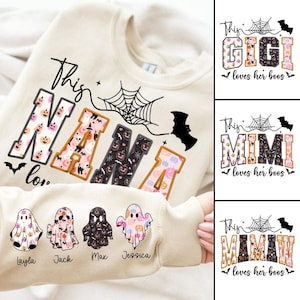 このおばあちゃんはブーが大好き PNG、ジジミミママのハロウィン刺繍 PNG バンドル、ハロウィンゴースト PNG、キラキラゴースト PNG、子供の名前を持つママ