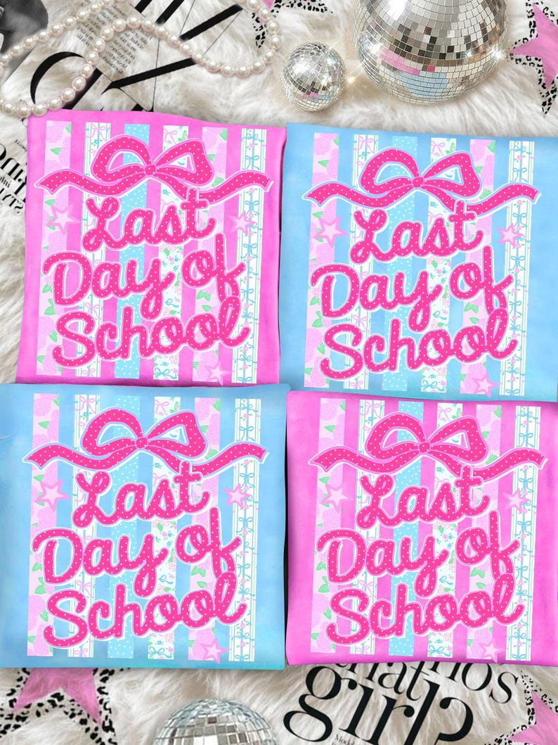 Striped Last Day Of School Coquette Floral PNG Bundle, Trendy Ditsy Floral Teacher Summer Png School's Out For Summer, Class Dismissed Png image 2