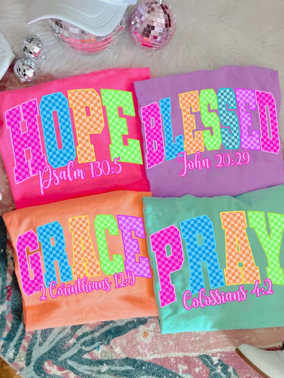 Checkered Neon Bible Bundle Png, Grace Blessed Pray Believe Design ...