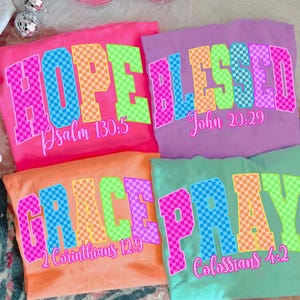 Checkered Neon Bible Bundle Png, Grace Blessed Pray Believe Design, Checkered Jesus Png, Jesus Christian Sublimation, Bible Verse Design