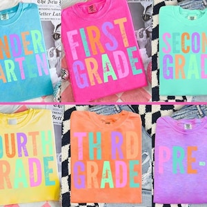 Neon Distressed First/ Second/ Third Grade Bundle Png, Preppy Back To School Png, Pre-k Colorful School Teacher Png, 1st Day Of School Png