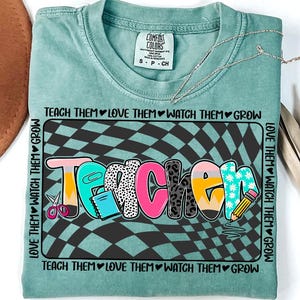 Retro Teacher PNG, Teacher Appreciation Gifts PNG, Checkered Teacher Shirt, Teacher Life Png, Teach Them Love Them Watch Them Grow, PNG