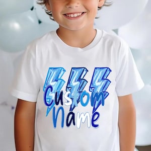 Kids Custom Name PNG, Preppy Lighting Bolt Bow Sublimation, Boy Name Shirt Design, Personalized Toddler Summer, Cute Name for Children