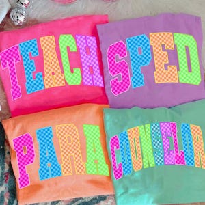 Checkered Neon School Occupation PNG Bundle, Back to School Teacher Sped Para Counselor, Preppy First Day of School Girly Png, Colorful