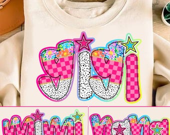 Pink Gigi Nana Mimi Bundle Sublimation png, Checkered, Nana Floral, Dalmatian Dots, Custom Mama with Kid Names, Mothers Day, Preppy, Retro