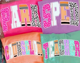 Retro School Occupation PNG Bundle, Back to School Teacher Sped Para Counselor, Preppy First Day of School Leopard Girly Png, Drawn