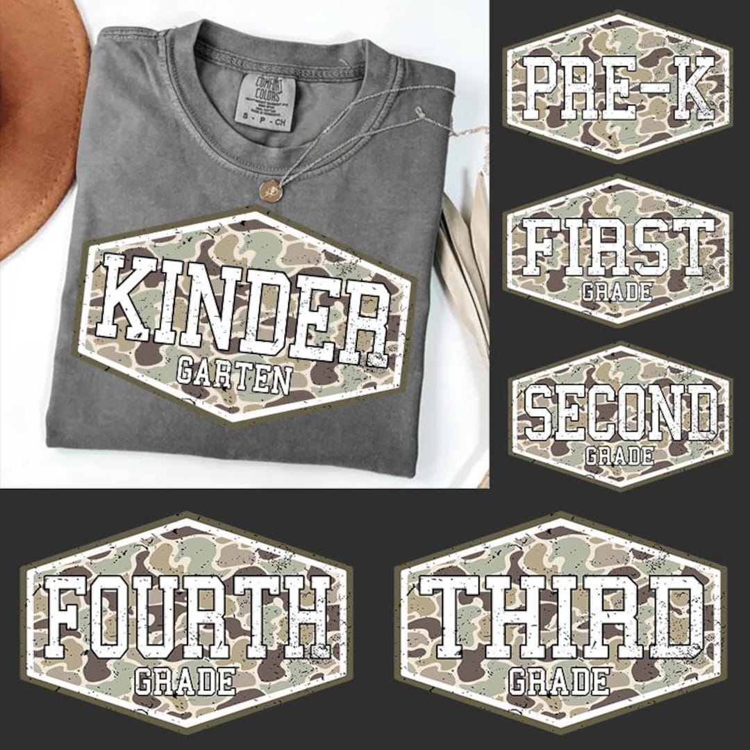 Retro Camo Back To School Png Bundle, Camo First Day Of School Png, Pre-k First Second Gra