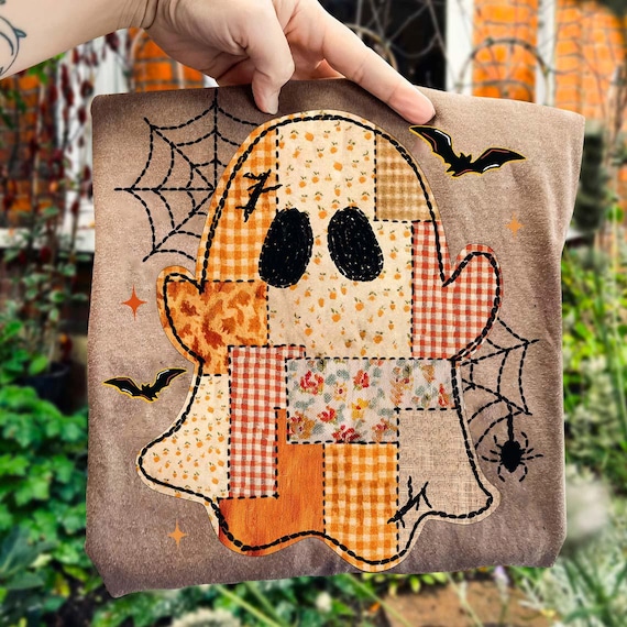 Preppy Halloween Ghost Png, Floral Ghost Patchwork png, Fall Pumpkin png, Autumn png, Halloween png, Fall Sublimation, Tis the season png