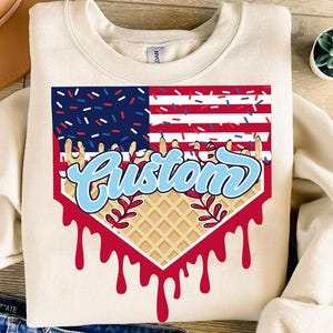 Custom Baseball Home Plate Drip png, Baseball Ice Cream Drip png, Red White and Blue Drip, 4th July Drip, Usa Baseball Png, Baseball Png