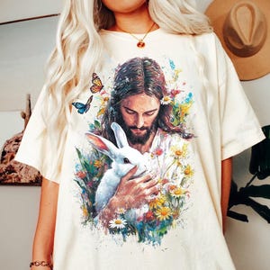 Jesus Easter Png, He Is Risen Png, Easter Bible Verse, Christian Easter Shirt Png, Easter Sublimation Design, Jesus with Bunny, Hand Drawn