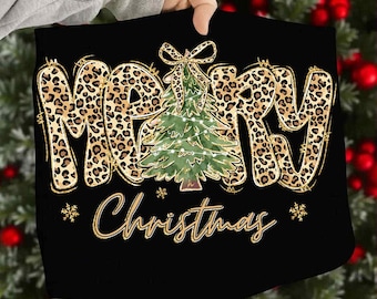 Preppy Frohe Weihnachten Baum Png, Kokette Leopard Weihnachten Png, Faux Glitter Png, Tis Die Saison Png, Girly, Urlaub Png, Girly, Distressed